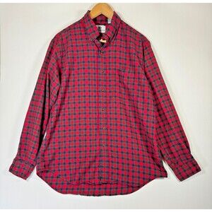 Vintage Viyella Shirt Mens Large Red Plaid Cotton Wool Lightweight Flannel